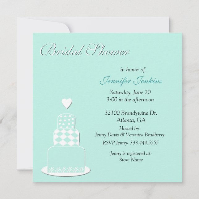 Aquamarine Wedding Cake Bridal Shower Invitation (Front)