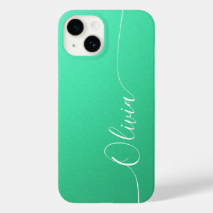 Aquamarine White Elegant Calligraphy Script Name Case-Mate iPhone 14 Case