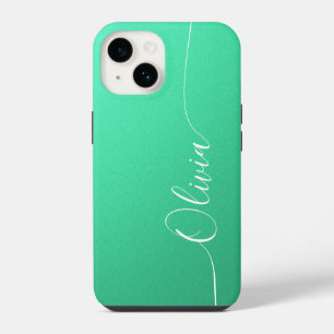 Aquamarine White Elegant Calligraphy Script Name iPhone 14 Case