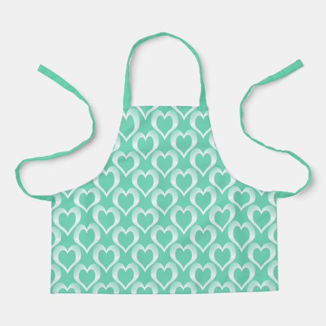 Aquamarine White Hearts Pattern Apron (Front)