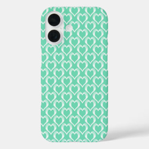 Aquamarine White Hearts Pattern iPhone 16 Case