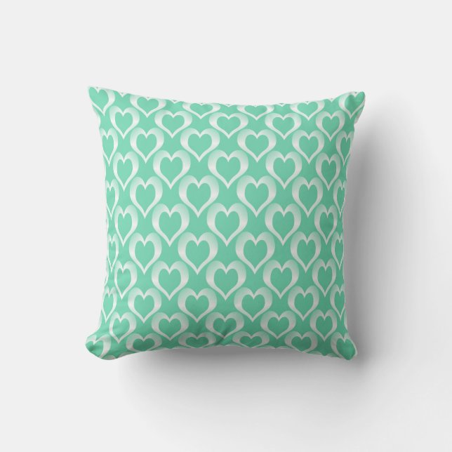 Aquamarine White Hearts Pattern Cushion (Front)