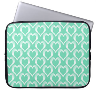 Aquamarine White Hearts Pattern Laptop Sleeve