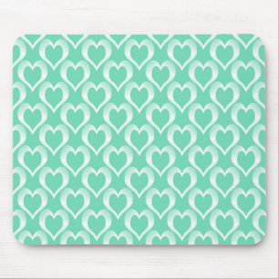 Aquamarine White Hearts Pattern Mouse Pad