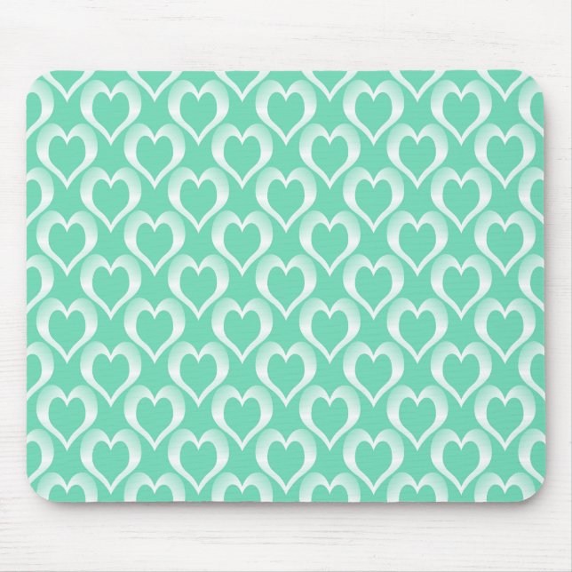 Aquamarine White Hearts Pattern Mouse Pad (Front)