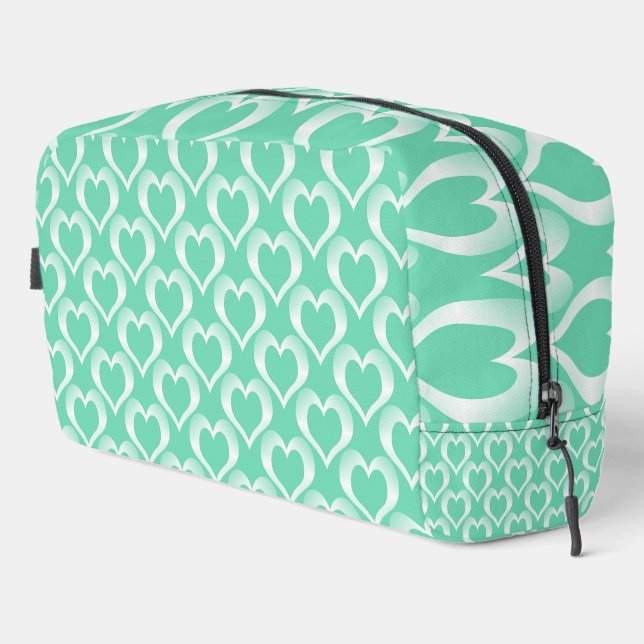 Aquamarine White Hearts Pattern Toiletry Bag (Right Corner)