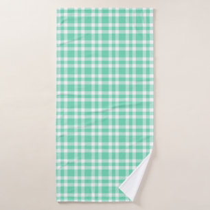 Aquamarine White Plaid Pattern Bath Towel
