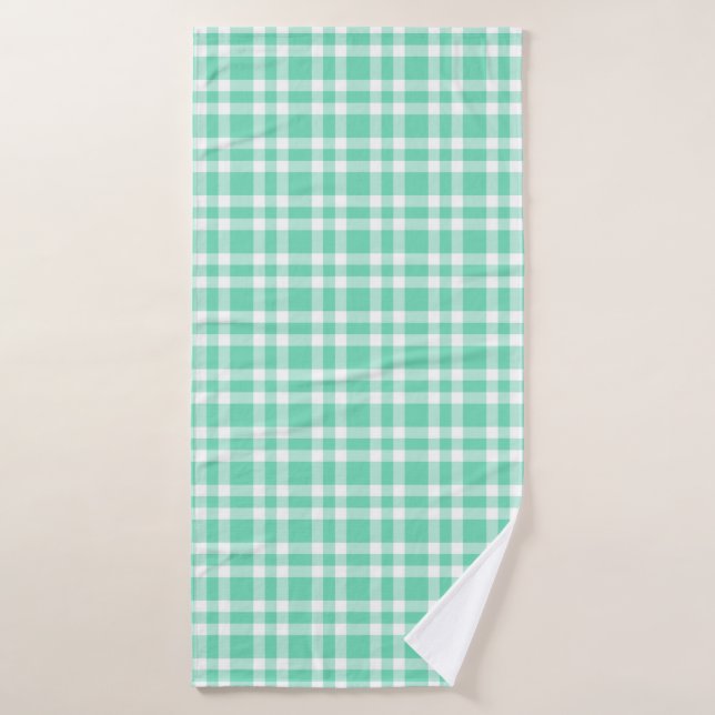 Aquamarine White Plaid Pattern Bath Towel (Bath Towel)