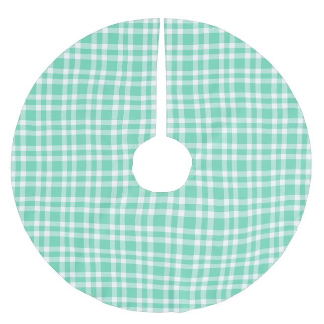 Aquamarine White Plaid Pattern Brushed Polyester Tree Skirt (Front)
