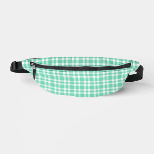 Aquamarine White Plaid Pattern Bum Bags