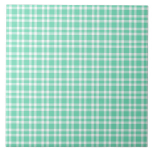 Aquamarine White Plaid Pattern Ceramic Tile