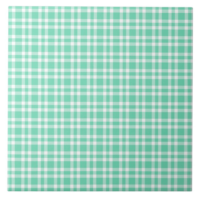 Aquamarine White Plaid Pattern Ceramic Tile (Front)