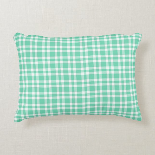 Aquamarine White Plaid Pattern Decorative Cushion (Front)