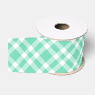 Aquamarine White Plaid Pattern Grosgrain Ribbon