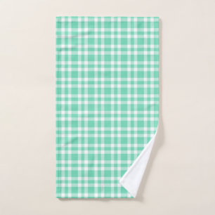 Aquamarine White Plaid Pattern Hand Towel