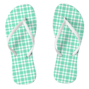 Aquamarine White Plaid Pattern Thongs