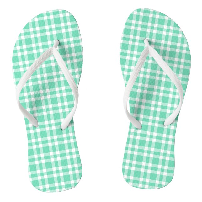 Aquamarine White Plaid Pattern Thongs (Footbed)