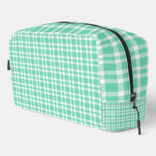 Aquamarine White Plaid Pattern Toiletry Bag