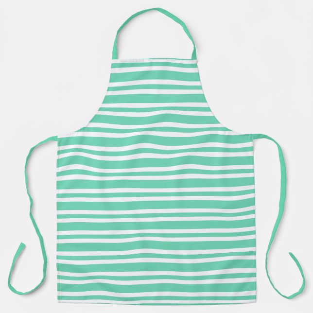 Aquamarine White Stripes Pattern Apron (Front)
