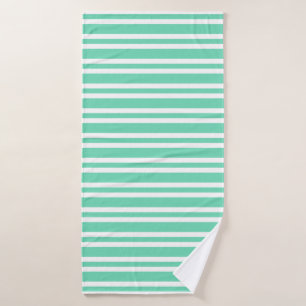Aquamarine White Stripes Pattern Bath Towel