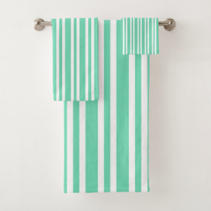Aquamarine White Stripes Pattern Bath Towel Set