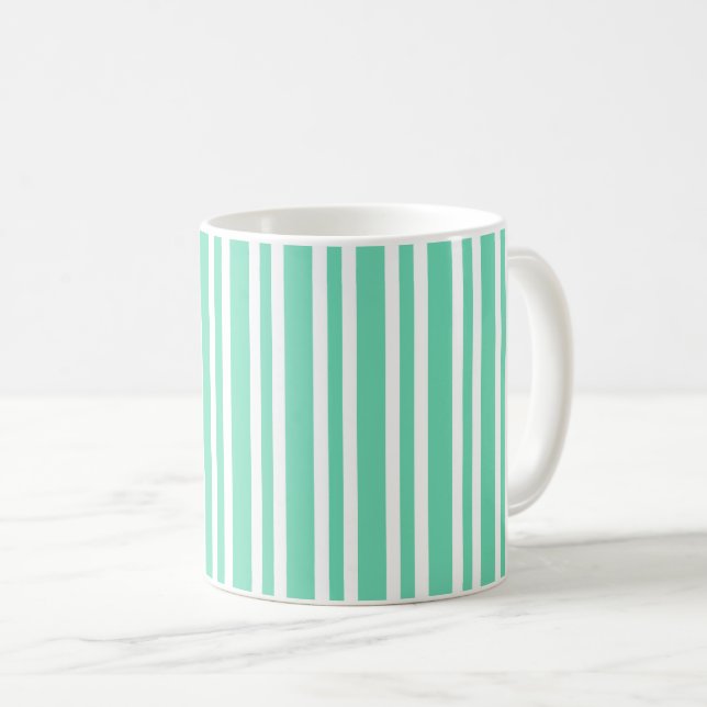 Aquamarine White Stripes Pattern Coffee Mug (Front Right)