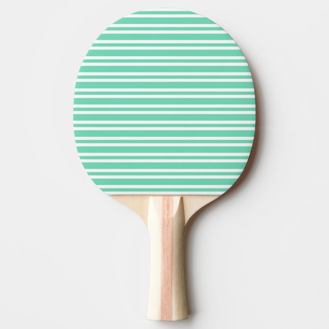 Aquamarine White Stripes Pattern Ping Pong Paddle (Front)