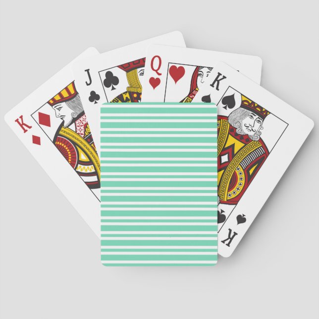 Aquamarine White Stripes Pattern Playing Cards (Back)
