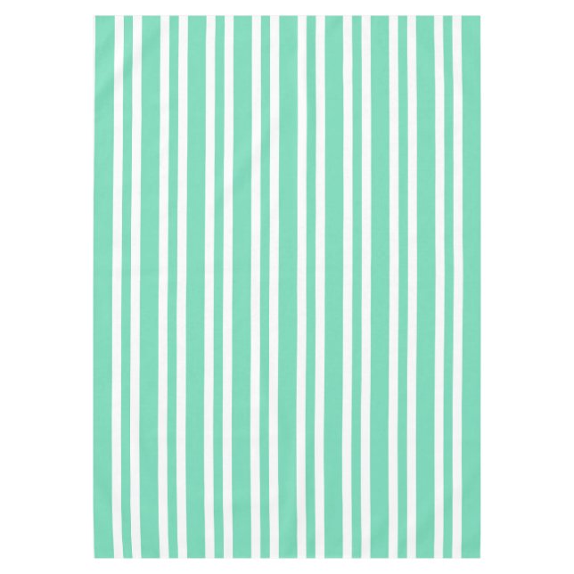 Aquamarine White Stripes Pattern Tablecloth (Front)
