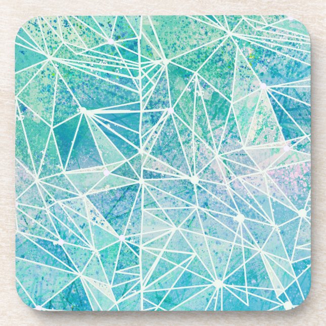 aquamarine with white geometry space coaster (Front)