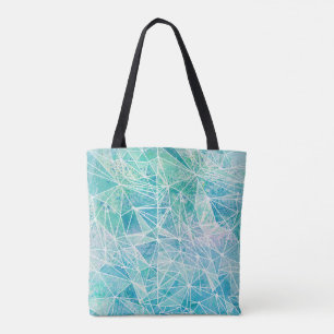 aquamarine with white geometry space tote bag