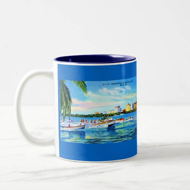 Aquaplaning on Biscayne Bay, Miami, Florida Two-Tone Coffee Mug (Left)