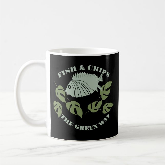 Aquaponics Fish & Chips the Green Way Black Coffee Mug (Left)