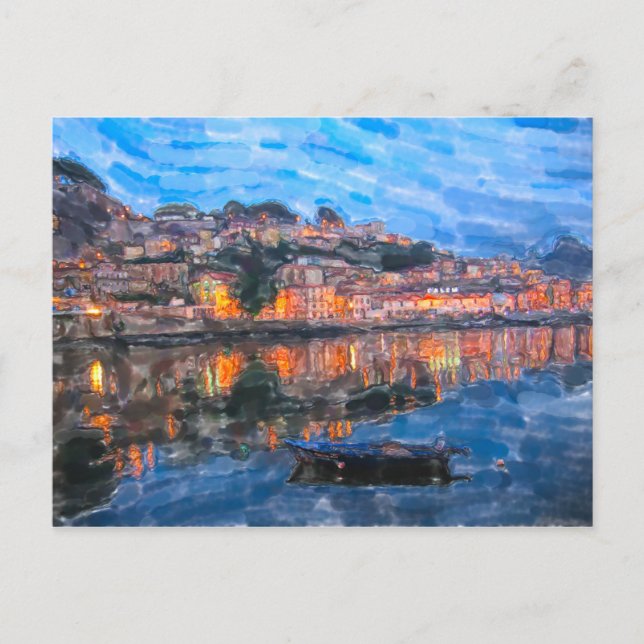 Aquarell. Abend in Vila Nova de Gaia am Douro. Postcard (Front)