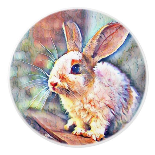 aquarell bunny ceramic knob (Front)
