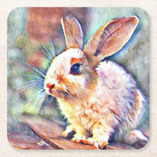 aquarell bunny square paper coaster