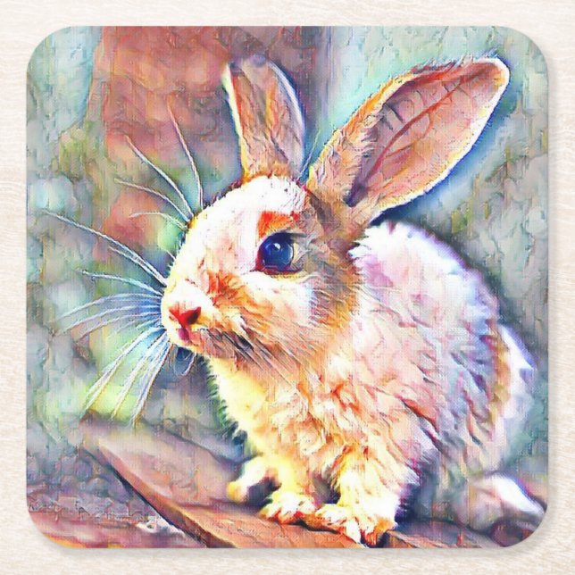 aquarell bunny square paper coaster (Front)