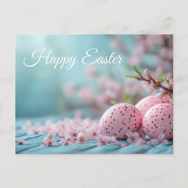 Aquarell Easter postcard with Easter eggs and flow (Front)