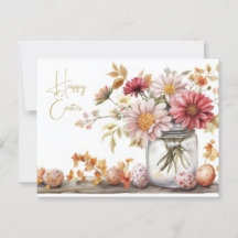Aquarell Easter postcard with Easter eggs and flow