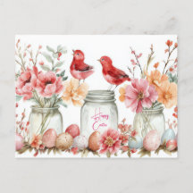 Aquarell Easter postcard with Easter eggs and flow