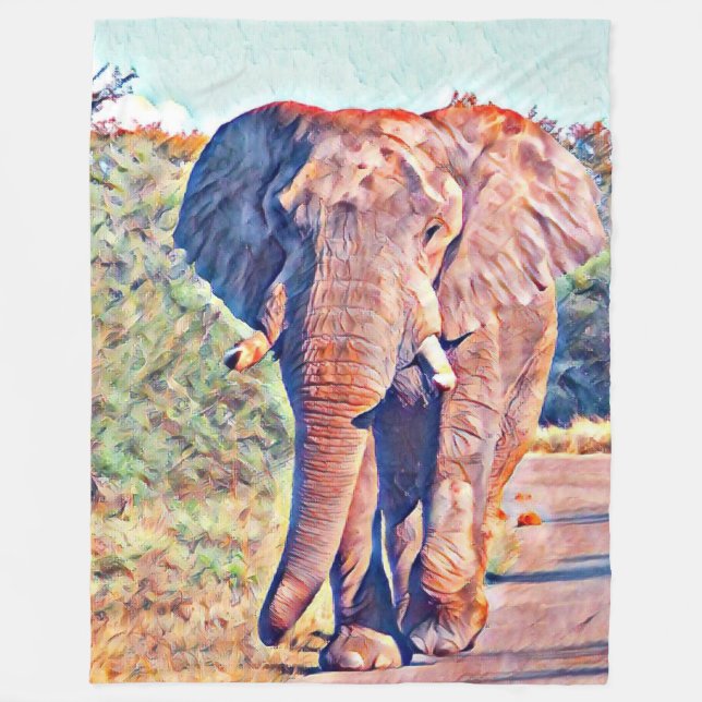 aquarell elephant fleece blanket (Front)