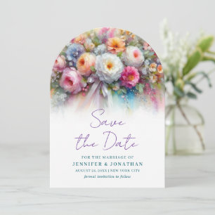 Aquarell Flowers Calligraphed Save The Date Arch