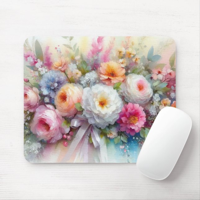Aquarell Flowers Roses Painting Art Template Mouse Pad (With Mouse)