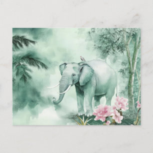 Aquarell Illustration eines Elefanten im Dschungel Postcard