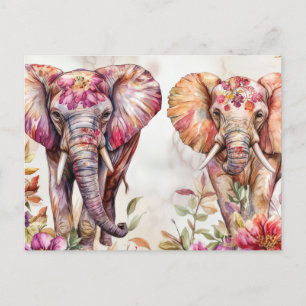 Aquarell Illustration eines Elefanten mit Blumen Postcard
