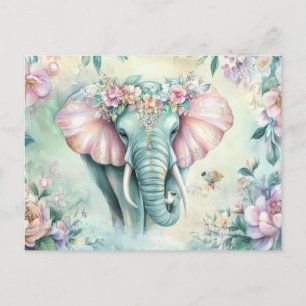 Aquarell Illustration eines Elefanten mit Blumen Postcard