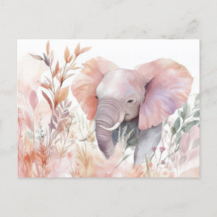 Aquarell Illustration eines Elefanten mit Blumen Postcard