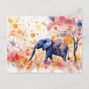 Aquarell Illustration eines Elefanten mit Blumen Postcard