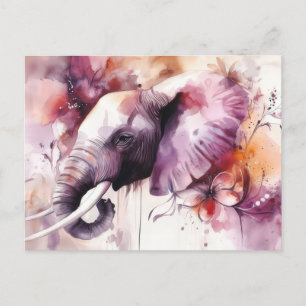 Aquarell Illustration eines Elefanten mit Blumen Postcard