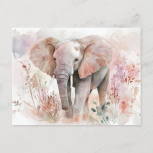 Aquarell Illustration eines Elefanten mit Blumen Postcard